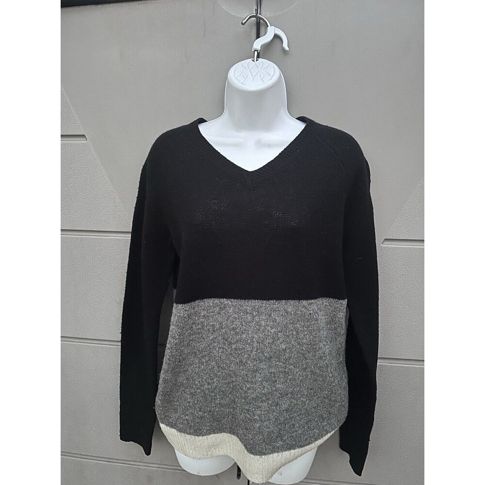 Birds of Paradis by Trovata V-neck Black & Gray Color Block Wool Sweater Sz S